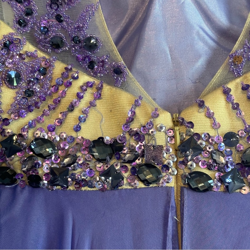 Sherri Hill VTG Maxi Dress Ball Gown Prom Sz 4 Purple Beaded Layered Sheer Fairy - Picture 8 of 12